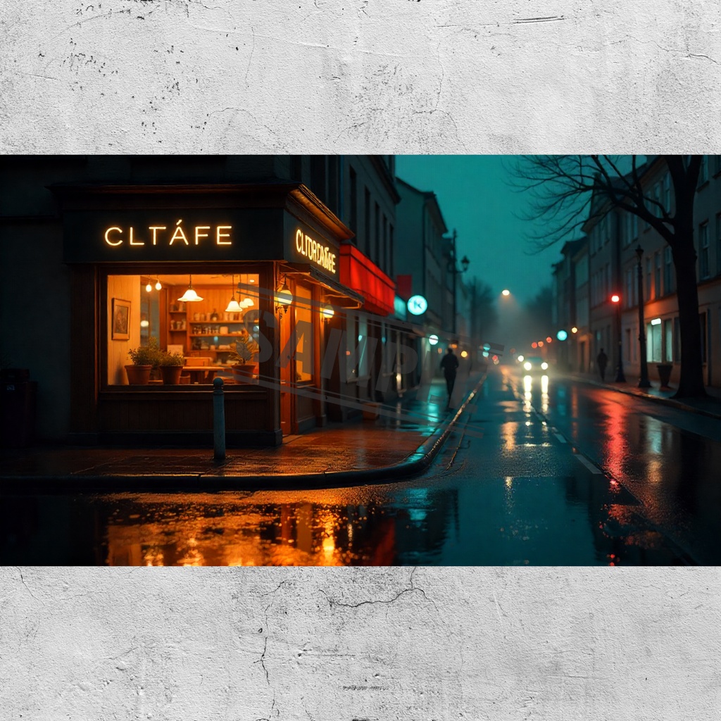 雨上がりの夜景×ネオン反射 Pro|AI背景素材10枚【商用可】Vol.1