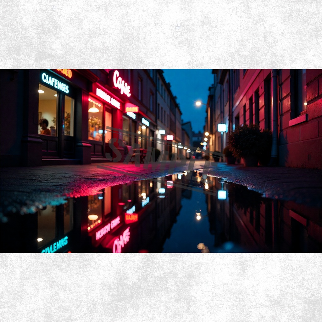 雨上がりの夜景×ネオン反射 Free | AI背景素材3枚【個人利用向け】