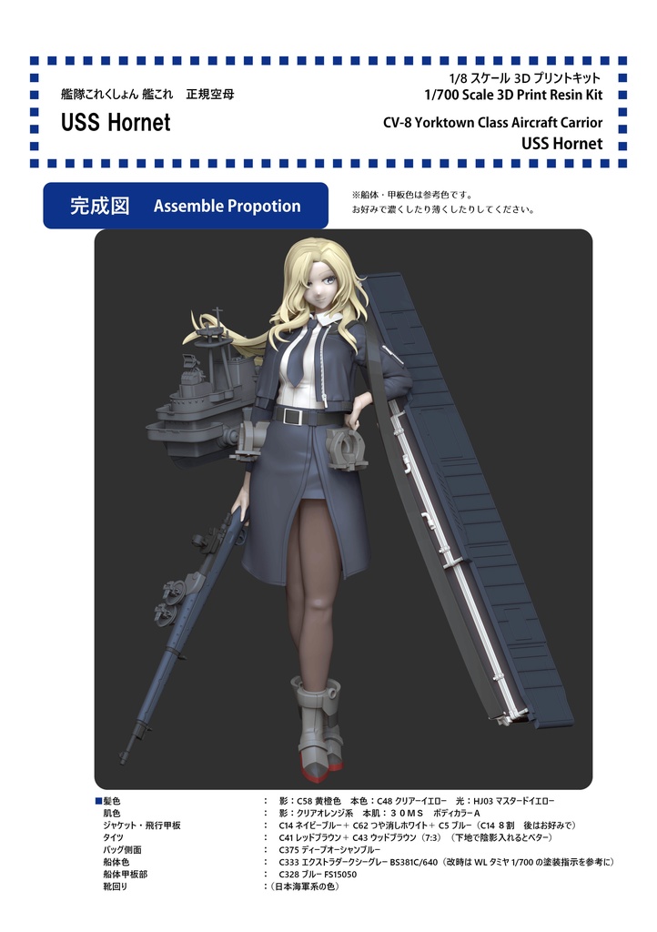 【組立説明書】1/8 艦隊これくしょん 艦これ ガレージキット USS Hornet 組立説明書