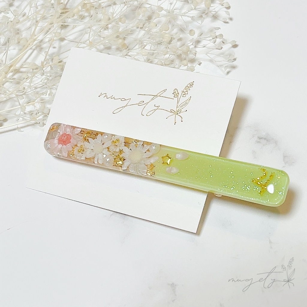 [Yellow Green] グリーン ラメ有り 木星 ヘアクリップ