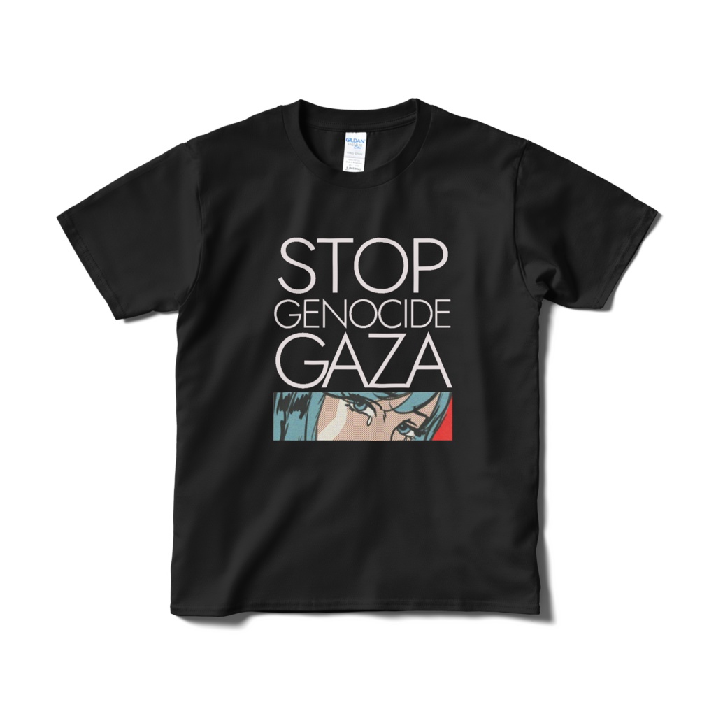 STOP GENOCIDE　Tシャツ　白細ロゴ BLACK