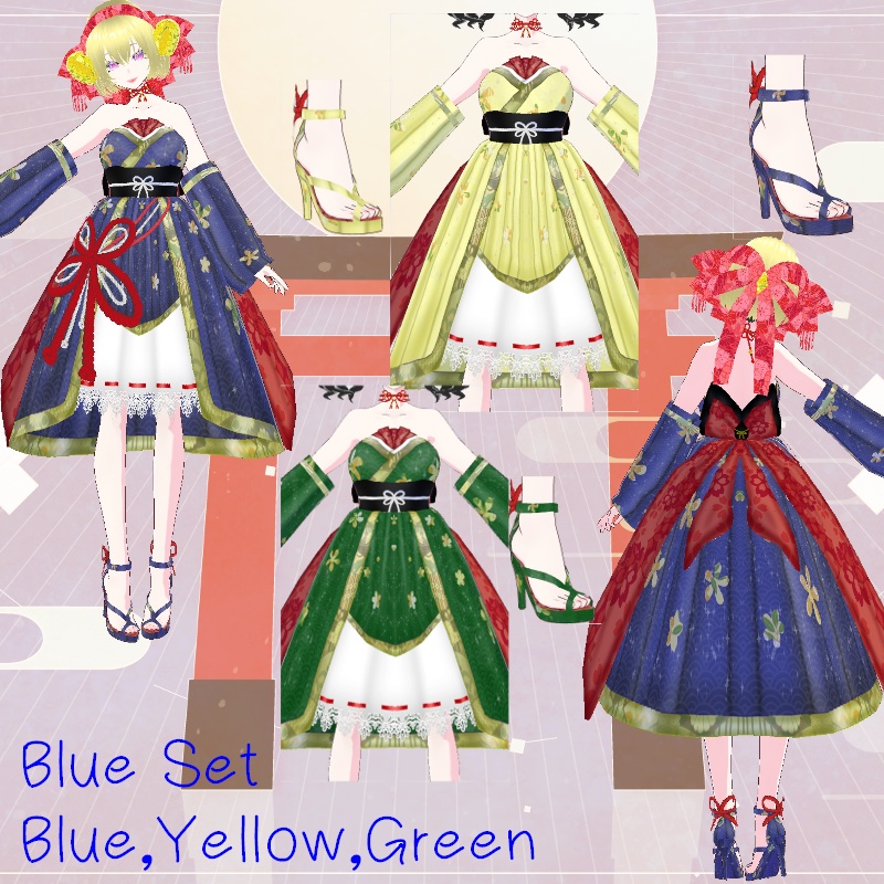 Vroid 和のドレスセット Kimono Dress SET