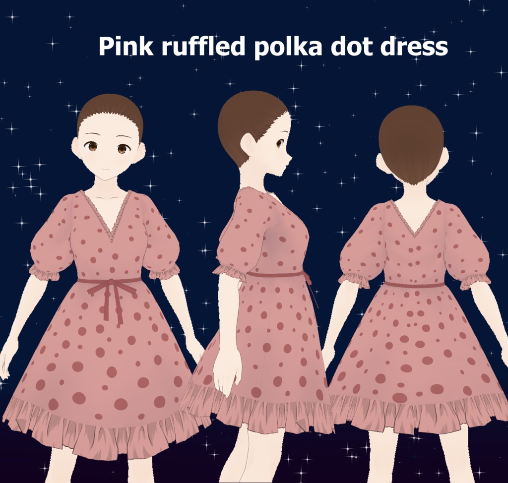 Vroid Pink ruffle polka dot dress