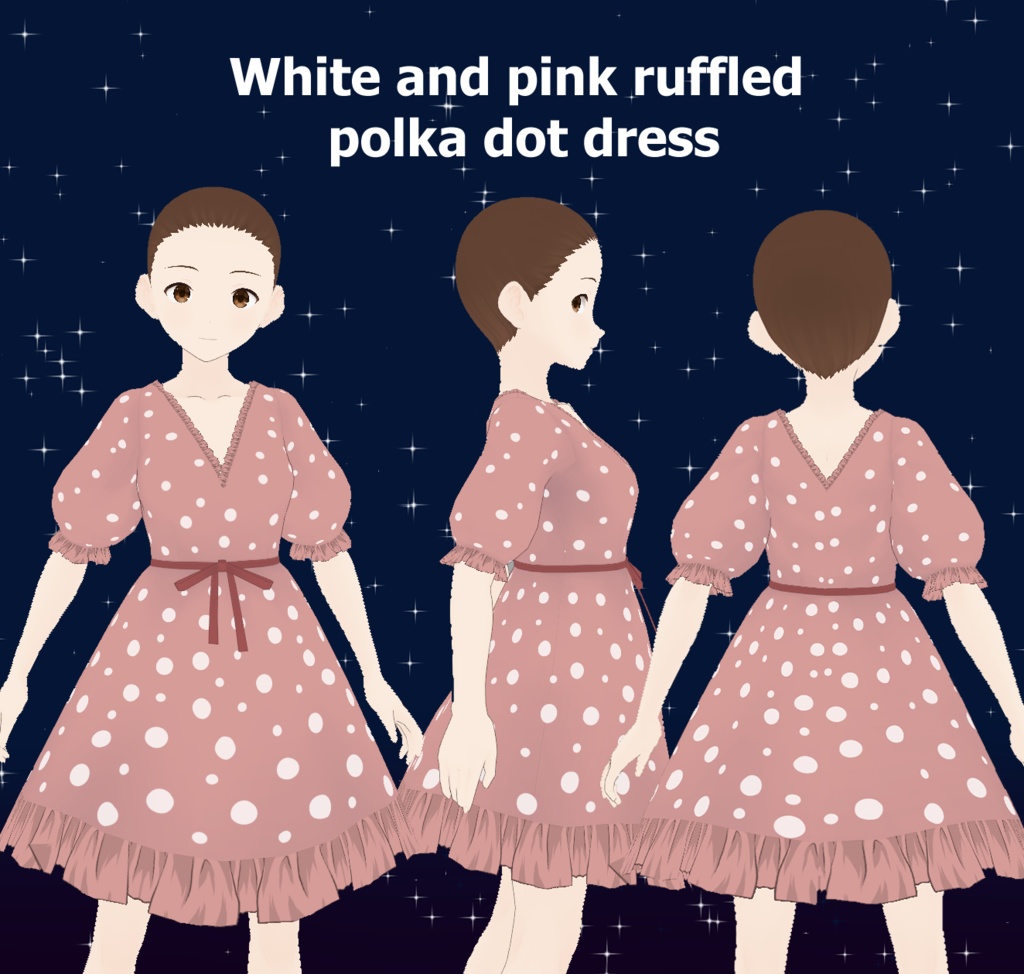 Vroid Pink with white polka dot ruffle dress