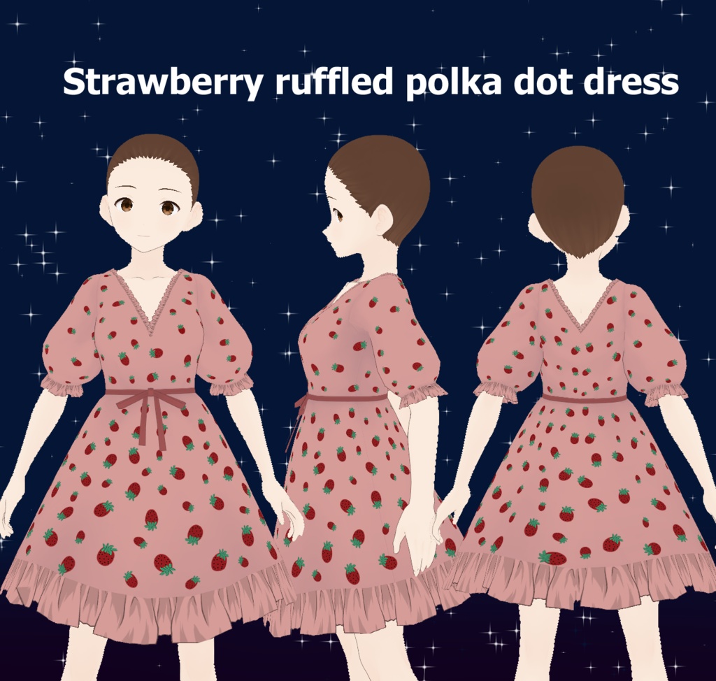 Vroid Pink strawberry ruffle dress