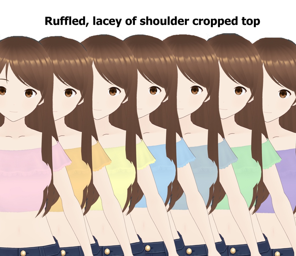 Vroid Ruffled, lacey of shoulder cropped top (various colors)