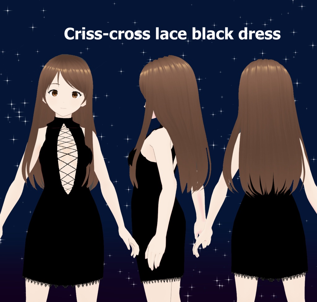 Vroid Sexy Black Criss-cross lace dress with back cut-out