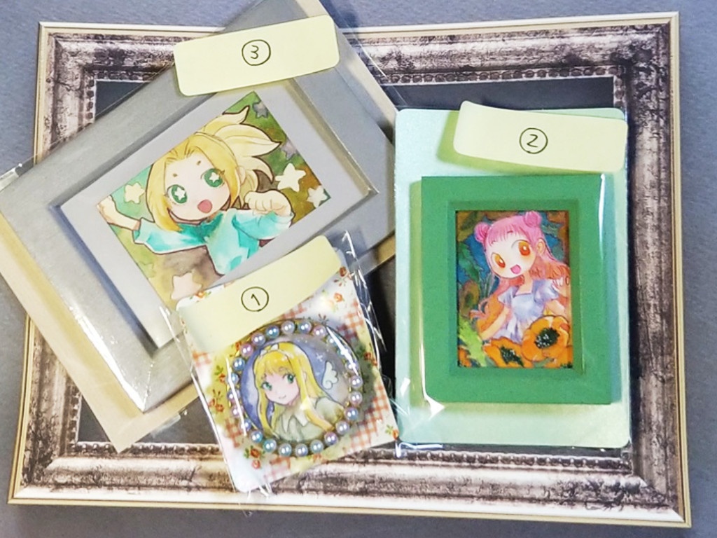 ミニ原画 ①天使ちゃん ②ケシちゃん ③えいえいおー