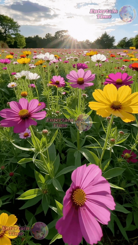 A vibrant flower field with colorful flowers