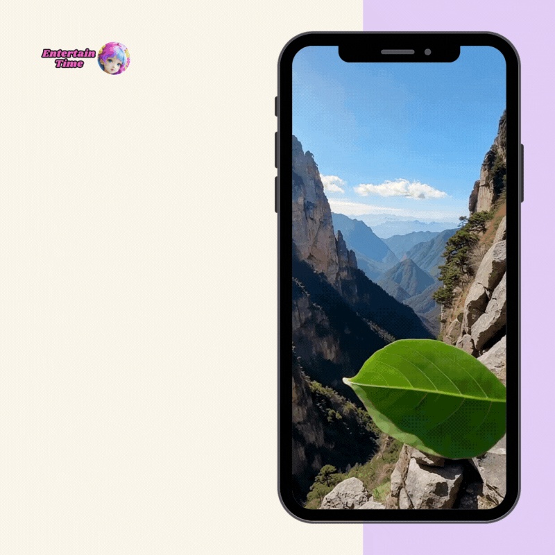 Holding a bright green leaf swaying in the mountain breeze