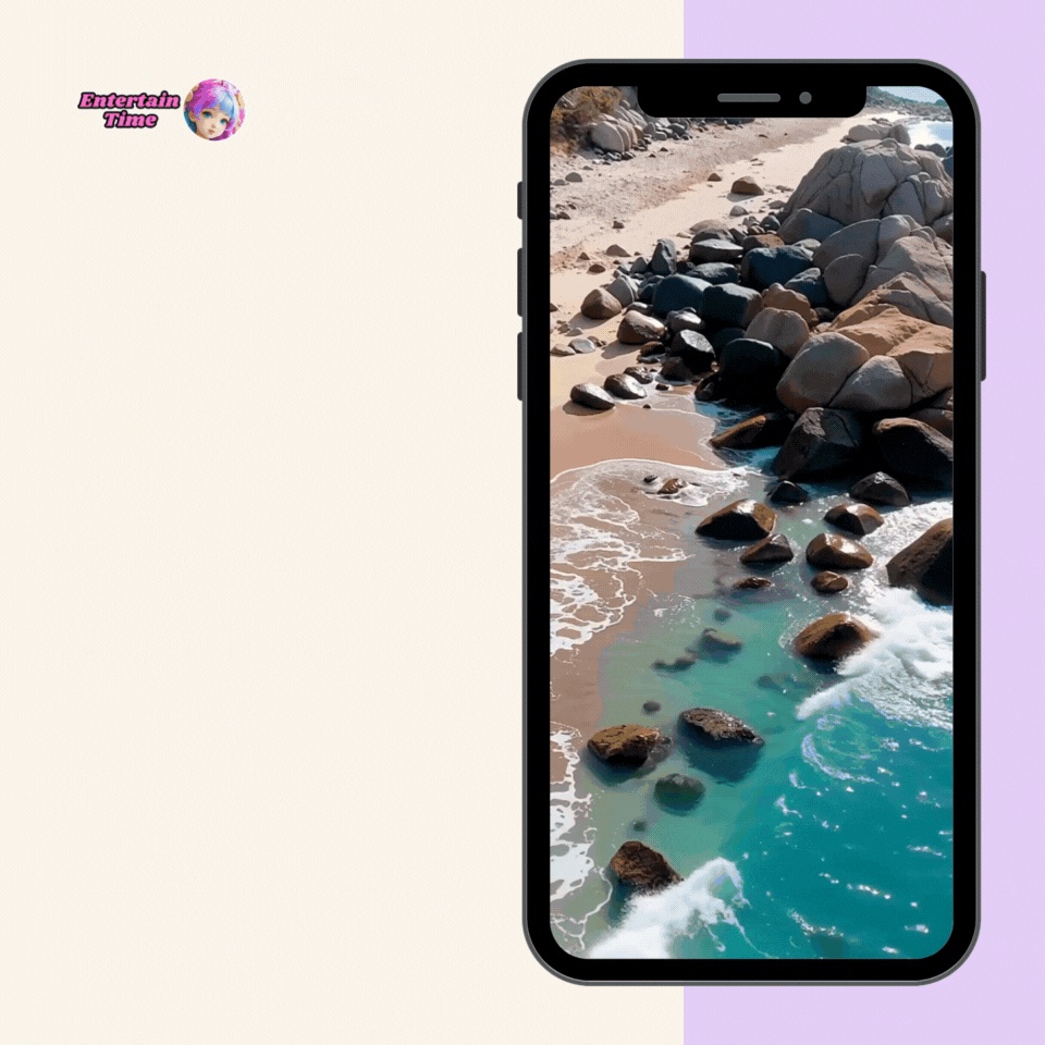 Aerial shot of ocean waves gently hitting smooth rocks on secluded coast