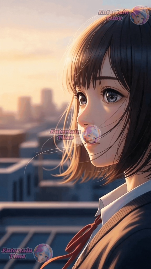 Girl on city rooftop with gentle wind blowing her hair natural vibe phone live wallpaper