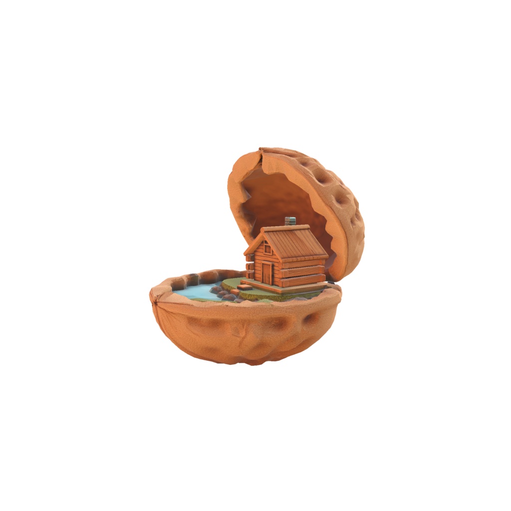 Walnut miniature cabin 3d model
