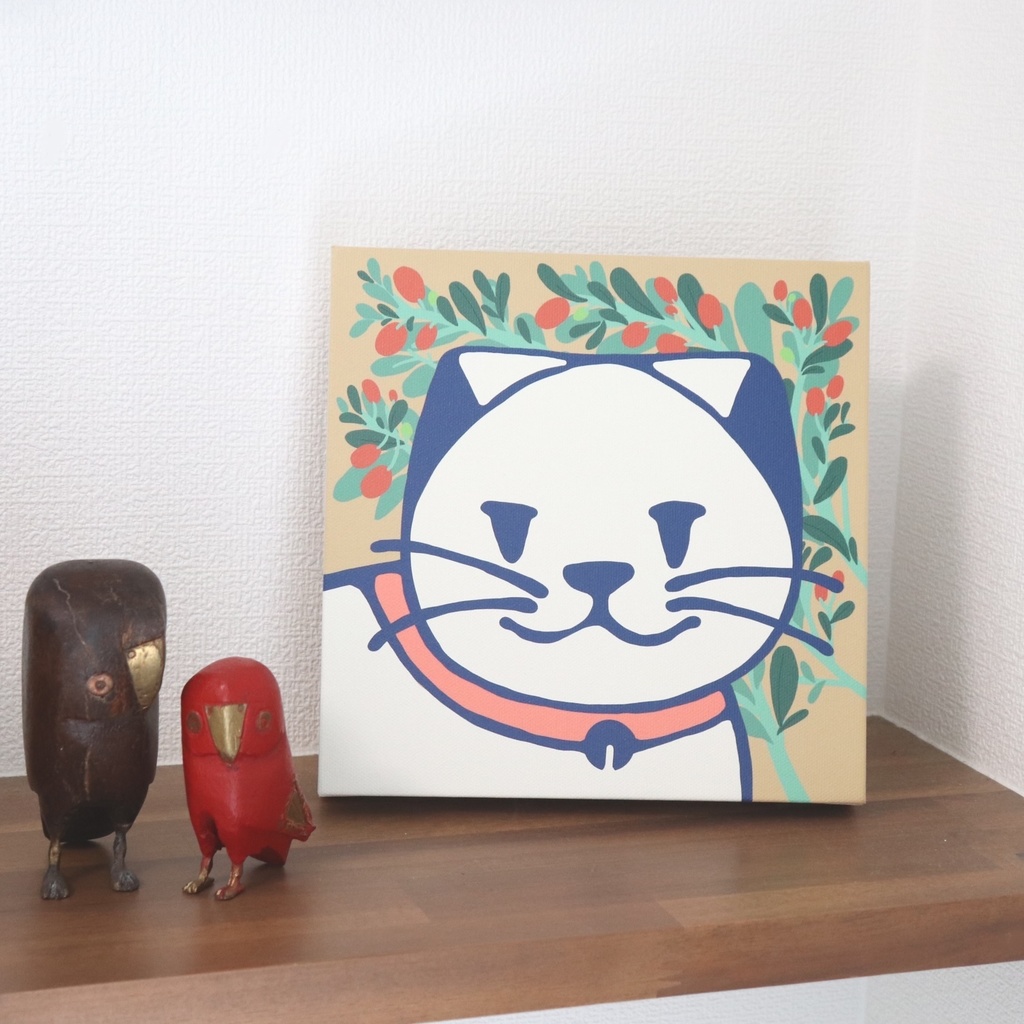 キャンバスフレームアート・オリーブと白いネコ
