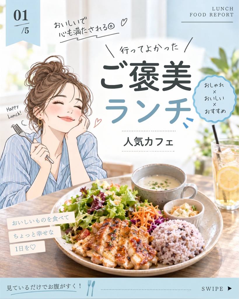 【Canvaテンプレート】食レポ投稿素材【インスタグラム用/全5枚】