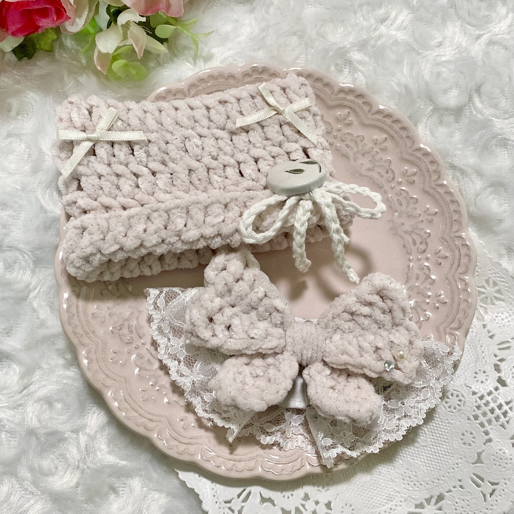 【ぬい服10〜12cm】 きらきら猫耳ニット帽子セット