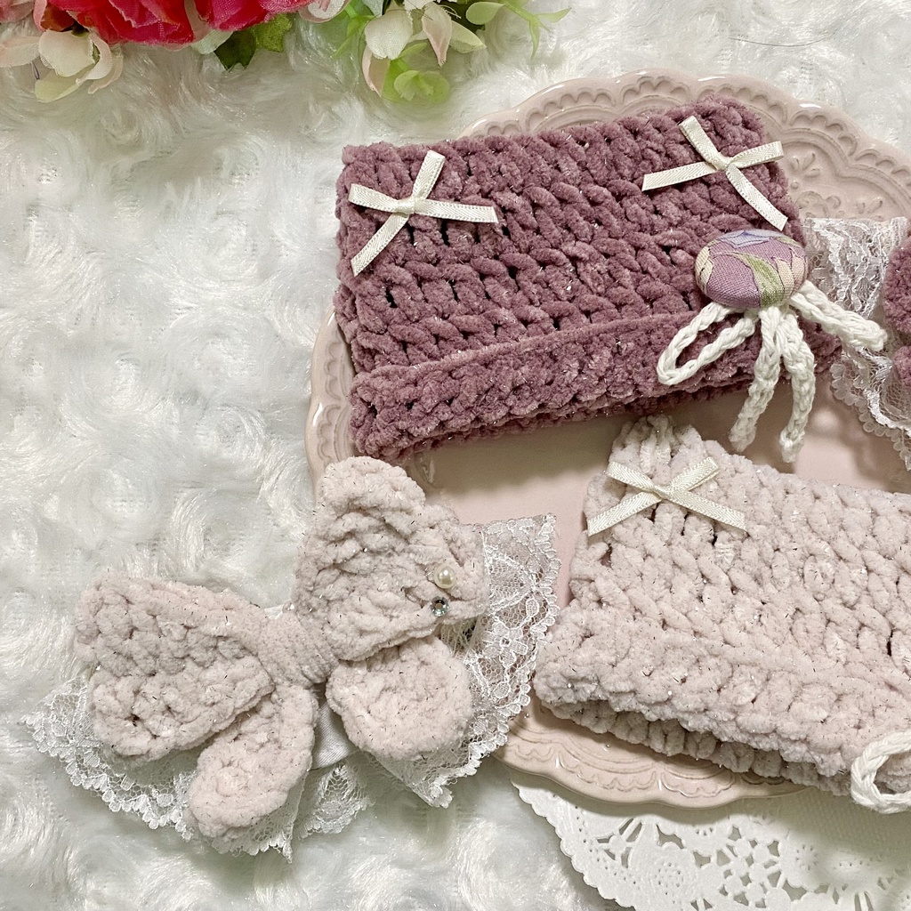 【ぬい服10〜12cm】 きらきら猫耳ニット帽子セット