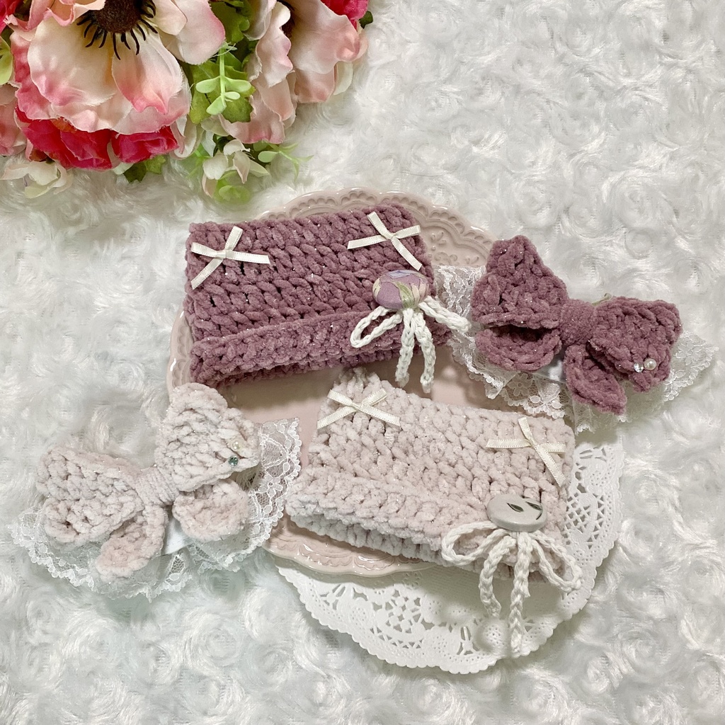 【ぬい服10〜12cm】 きらきら猫耳ニット帽子セット