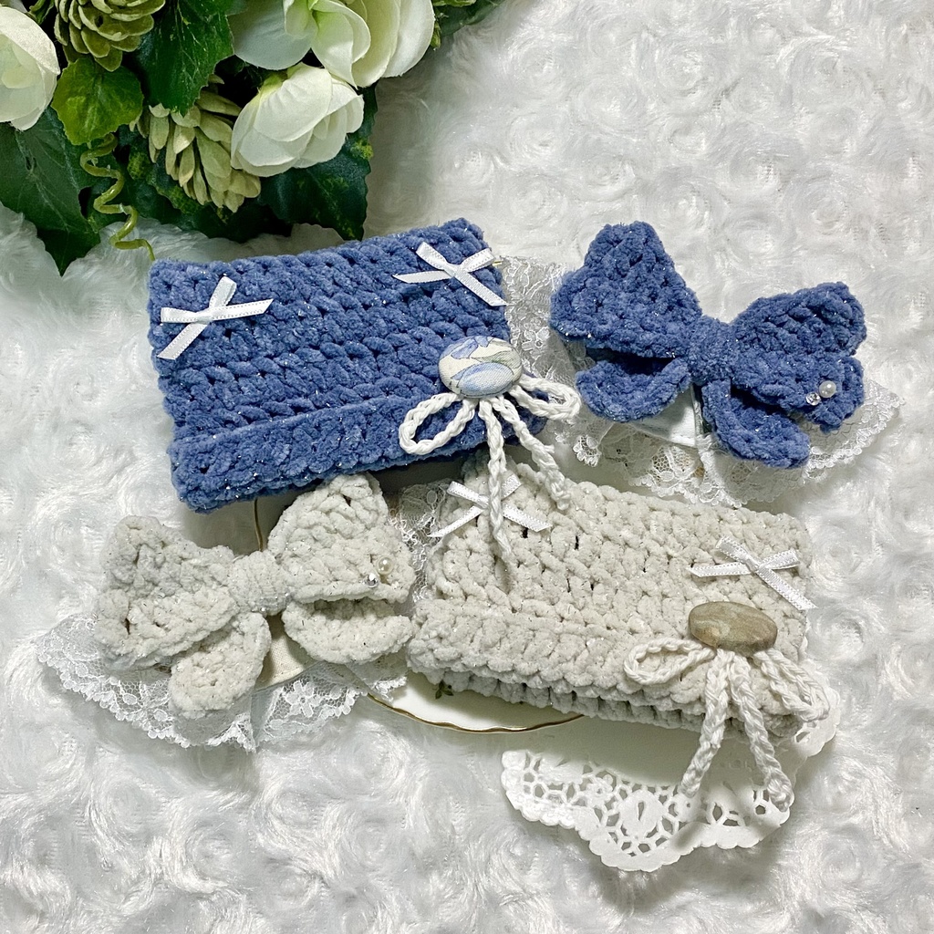 【10〜12cmぬい服】 きらきら猫耳ニット帽子セット