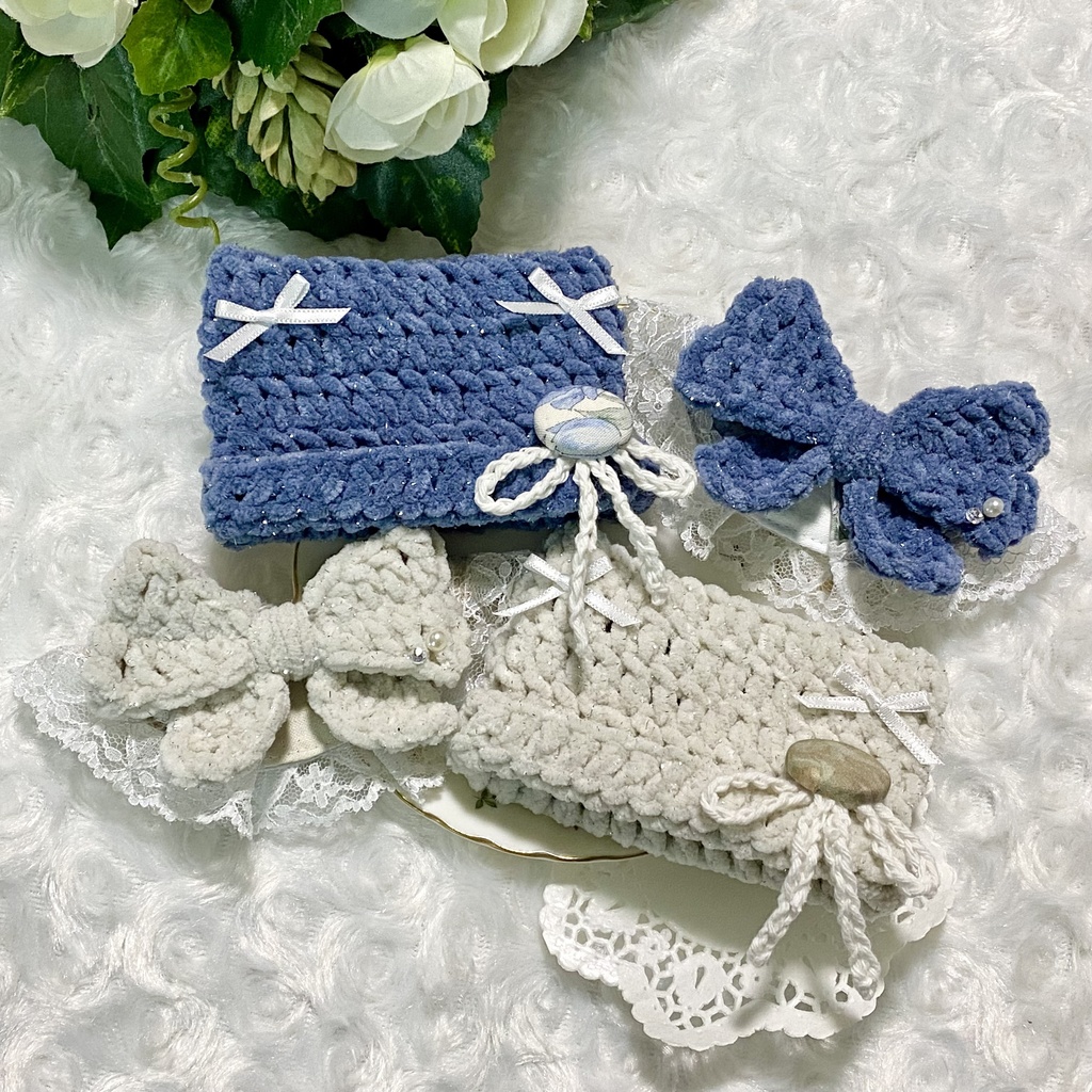 【10〜12cmぬい服】 きらきら猫耳ニット帽子セット