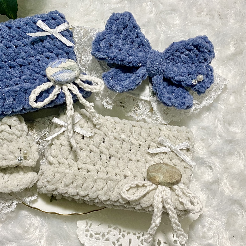 【10〜12cmぬい服】 きらきら猫耳ニット帽子セット