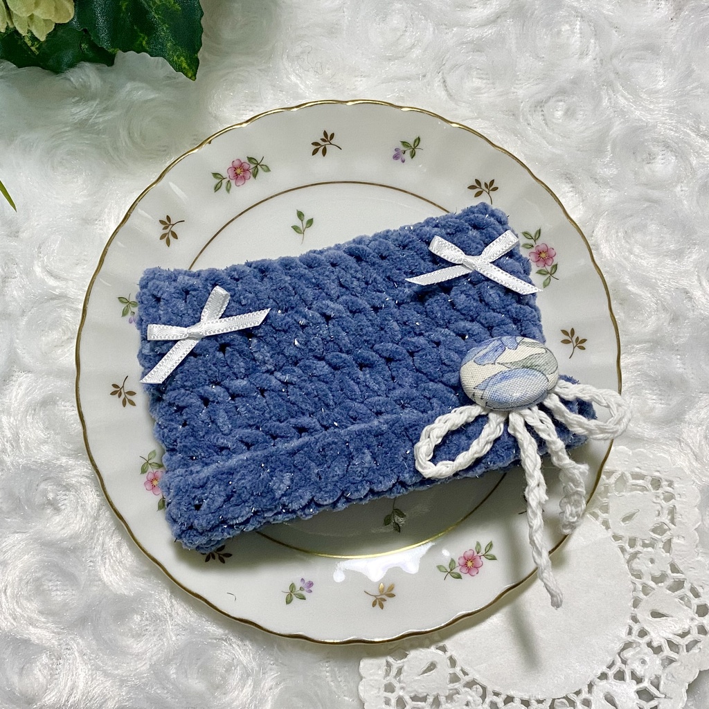 【10〜12cmぬい服】 きらきら猫耳ニット帽子セット