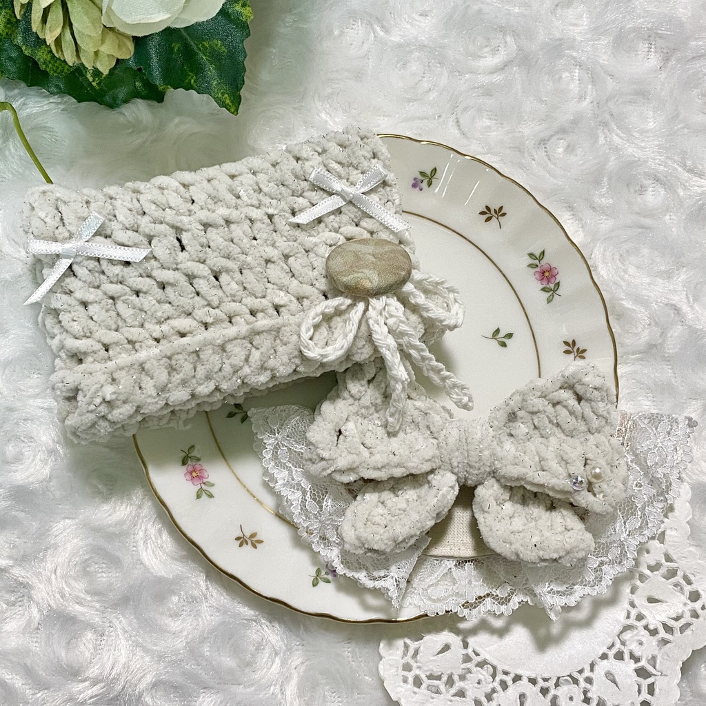 【10〜12cmぬい服】 きらきら猫耳ニット帽子セット