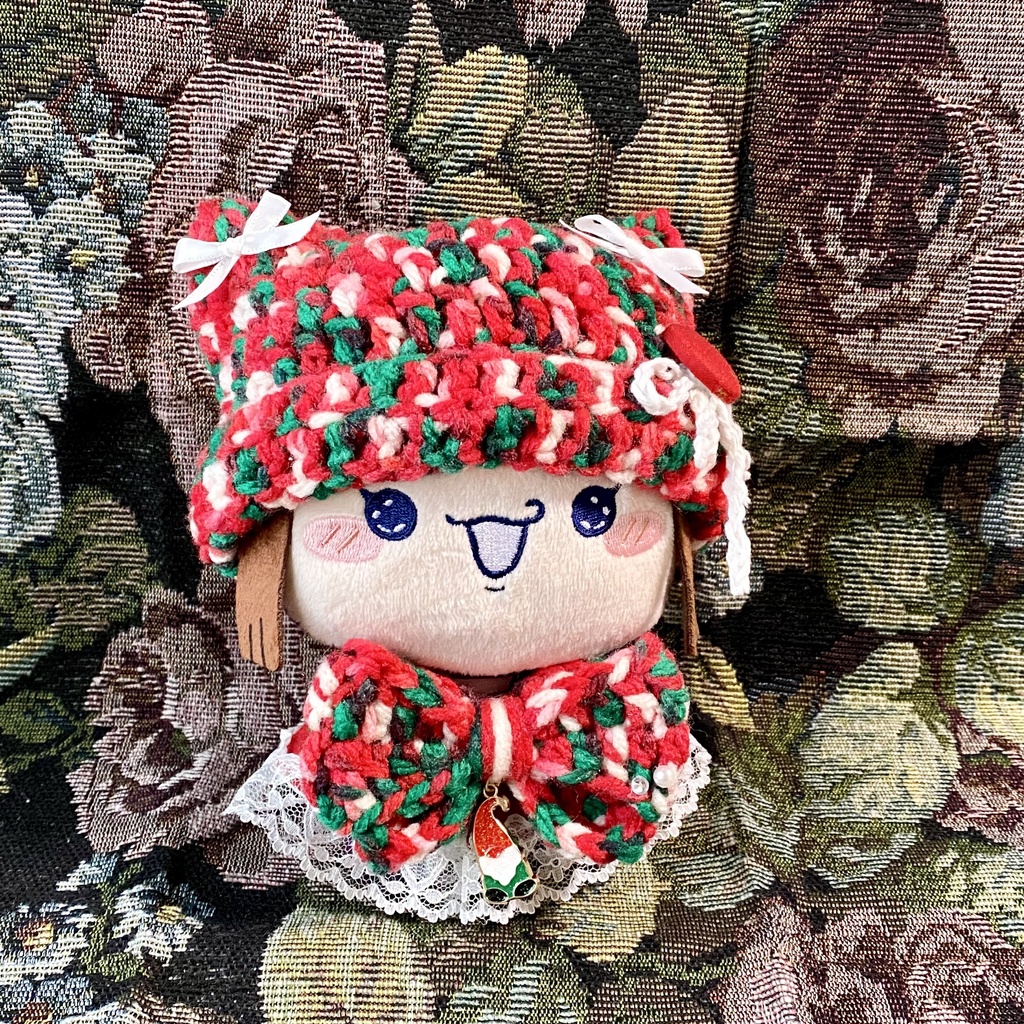 【10〜12cmぬい服】【15〜16cmぬい服】 クリスマス猫耳ニット帽子セット