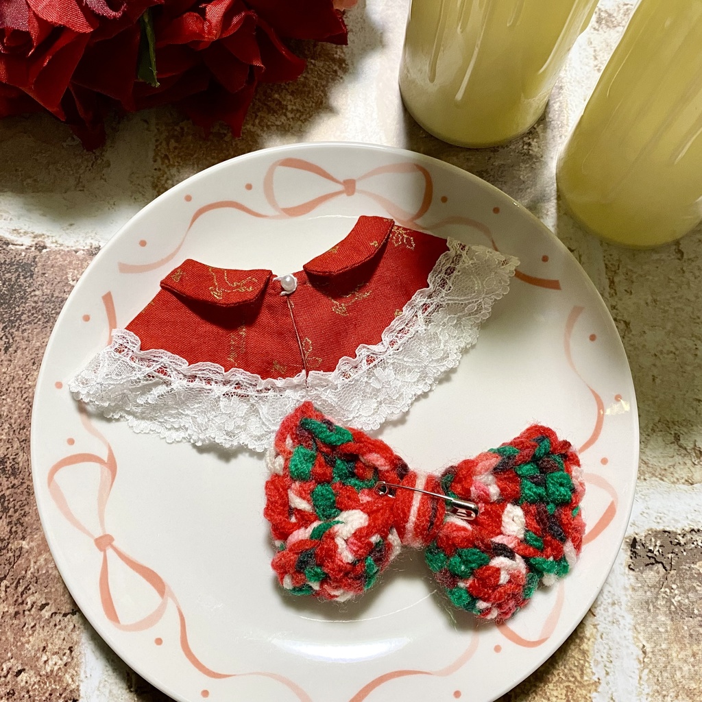 【10〜12cmぬい服】【15〜16cmぬい服】 クリスマス猫耳ニット帽子セット