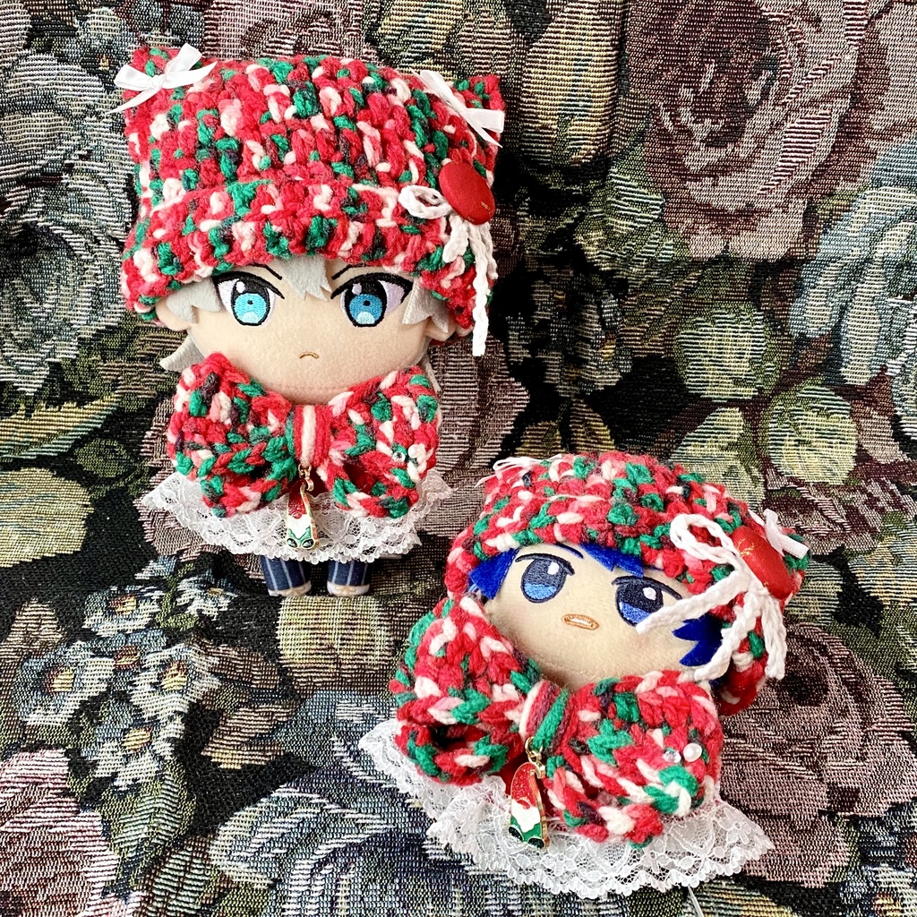 【10〜12cmぬい服】【15〜16cmぬい服】 クリスマス猫耳ニット帽子セット