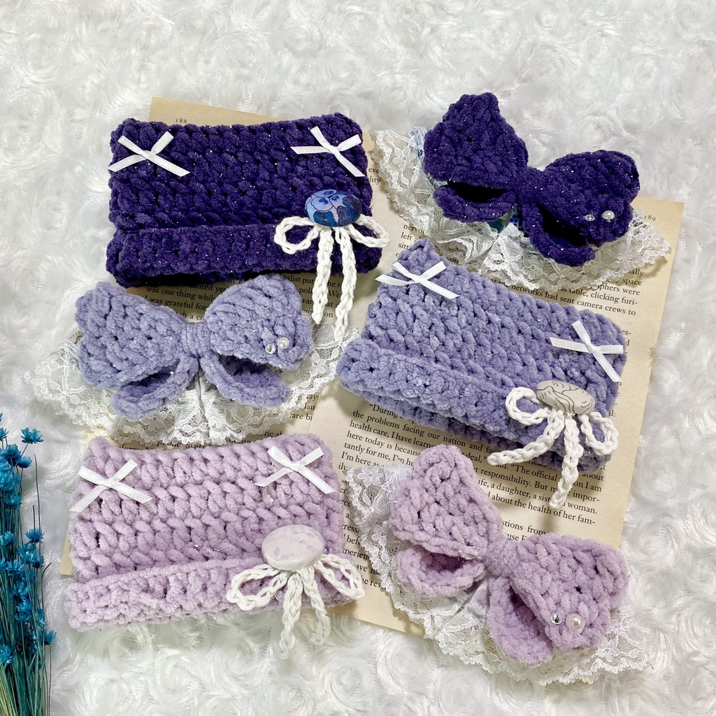 【10〜12cmぬい服】 きらきら猫耳ニット帽子セット