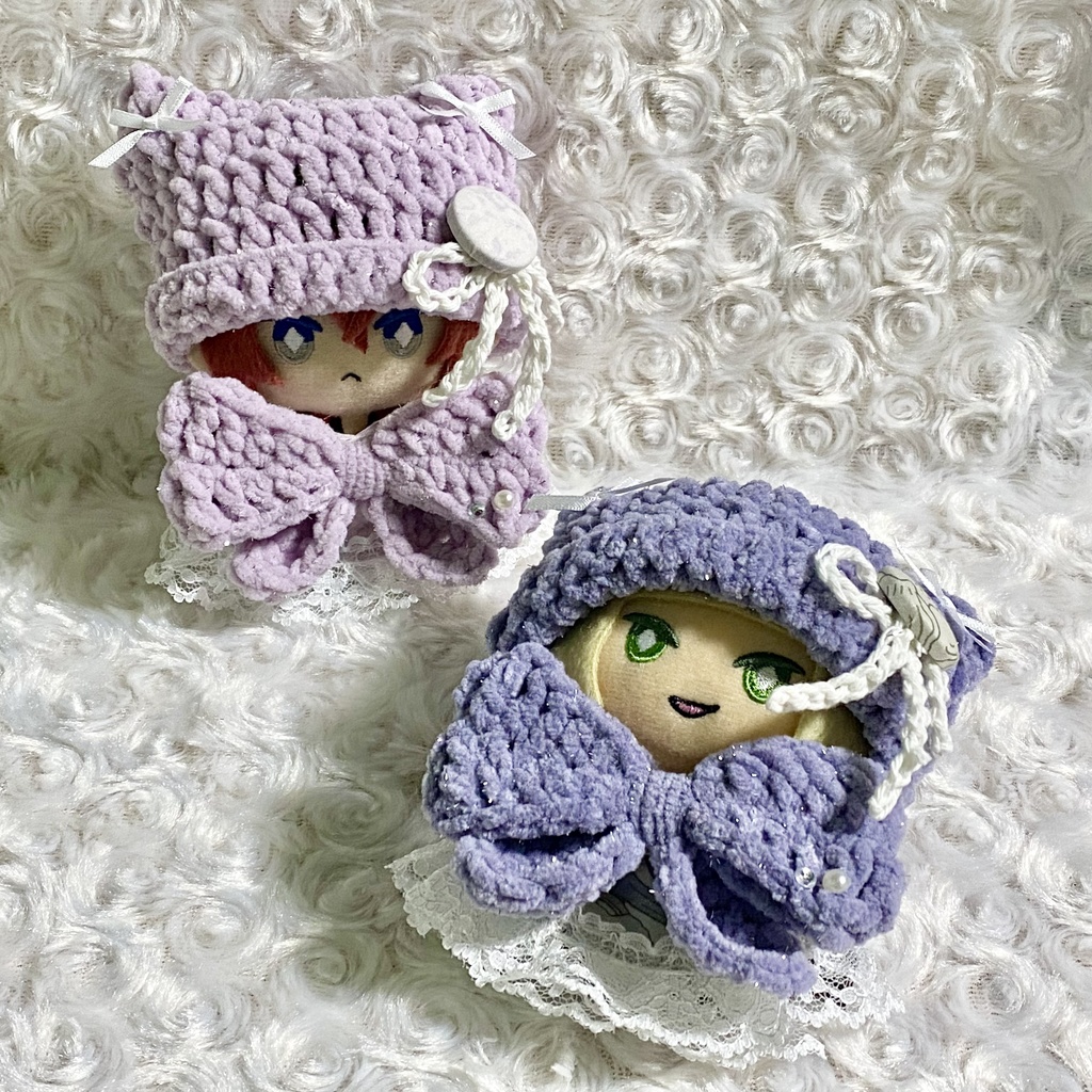 【10〜12cmぬい服】 きらきら猫耳ニット帽子セット