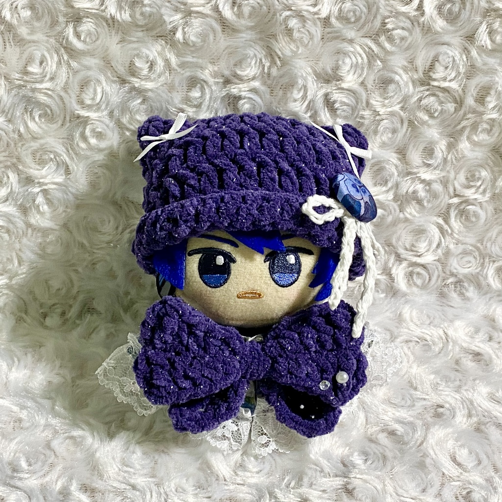 【10〜12cmぬい服】 きらきら猫耳ニット帽子セット