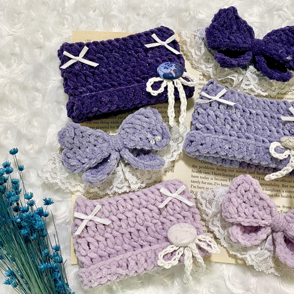 【10〜12cmぬい服】 きらきら猫耳ニット帽子セット