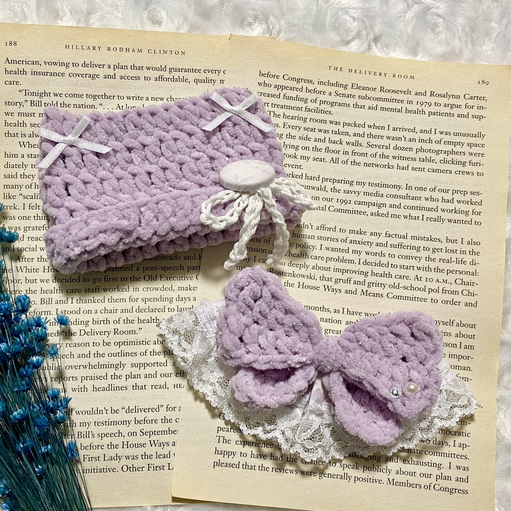 【10〜12cmぬい服】 きらきら猫耳ニット帽子セット