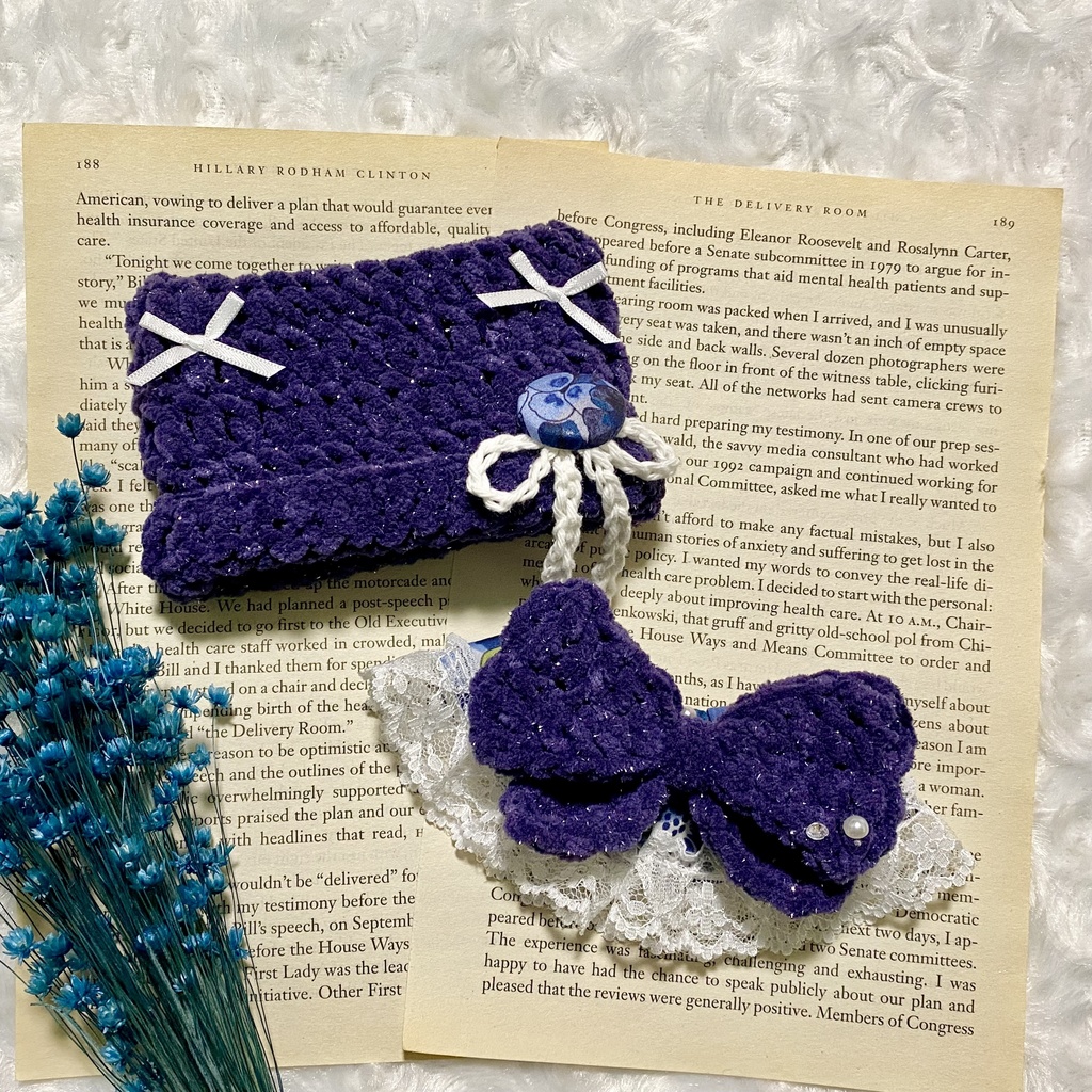 【10〜12cmぬい服】 きらきら猫耳ニット帽子セット