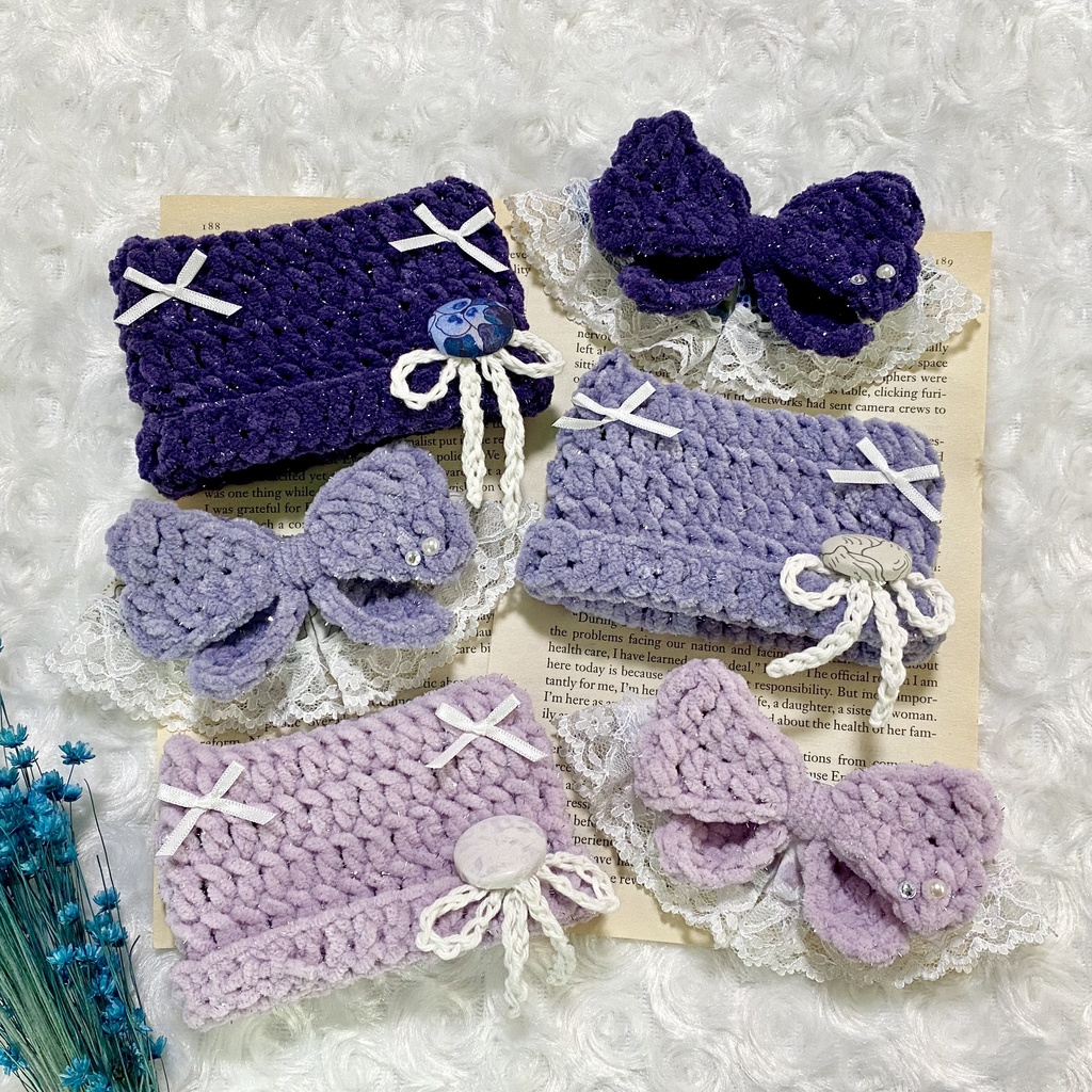 【10〜12cmぬい服】 きらきら猫耳ニット帽子セット