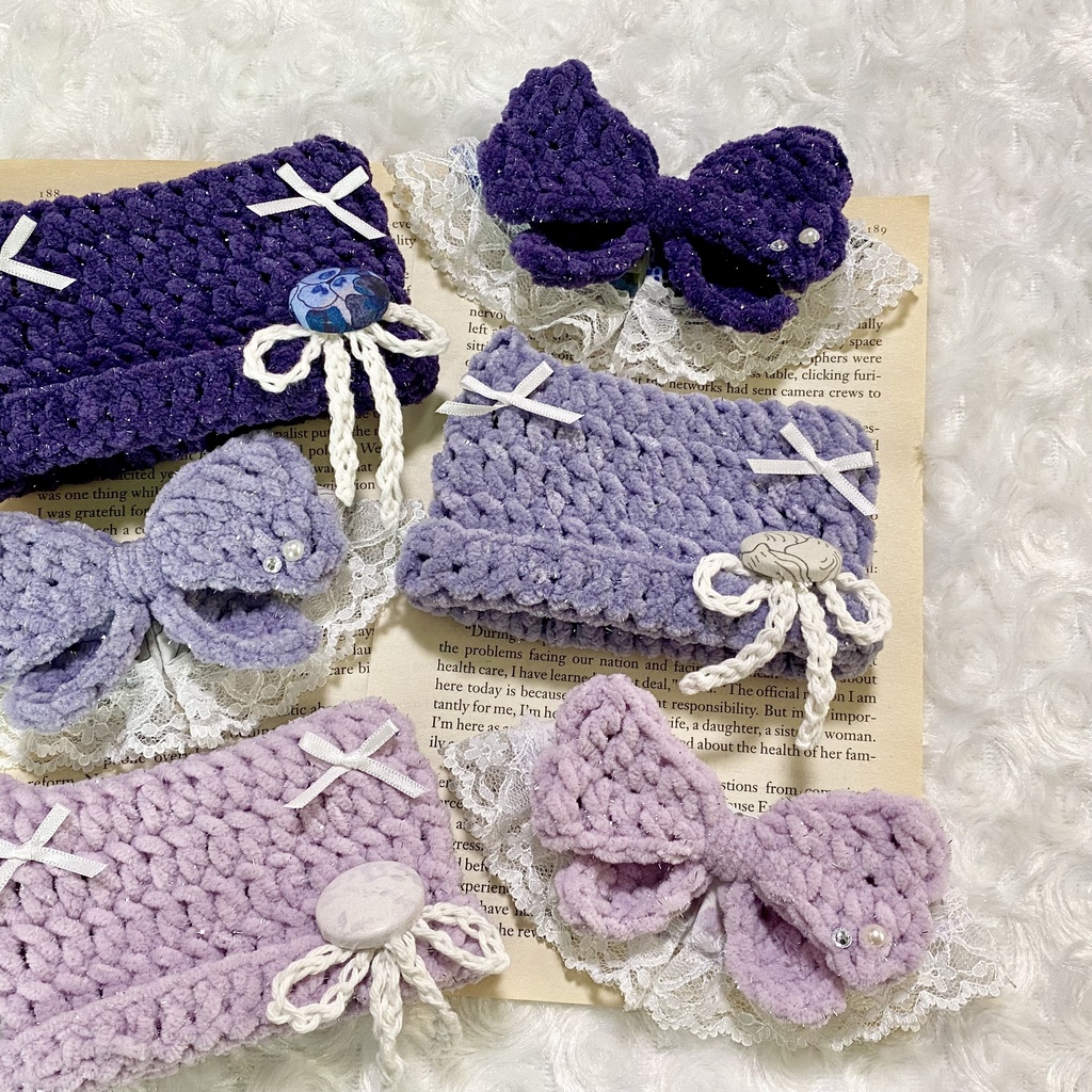 【10〜12cmぬい服】 きらきら猫耳ニット帽子セット