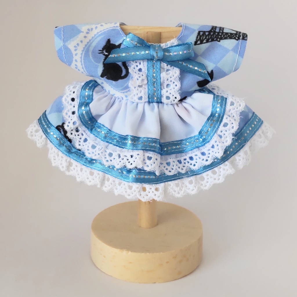 【定番作品】アリスちゃんのワンピースドレス&リボンヘアバンド♬ブルー♬水色【16cmぬいぐるみ用】