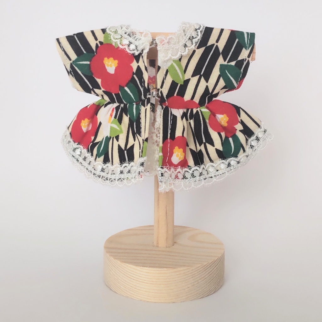 ♬おためしぬい服♬【ぬいぐるみ服・ぬい服】大正ロマンのワンピース・ブラック&クリーム【16cmぬいぐるみ用】