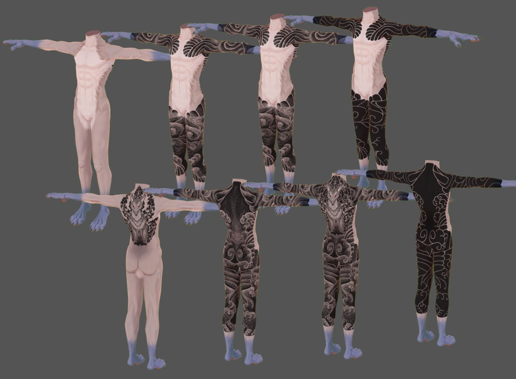 Velno向け和彫り風タトゥーテクスチャ素材