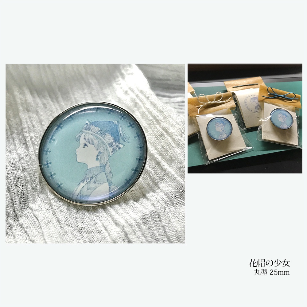 ピンバッジ　花帽の少女