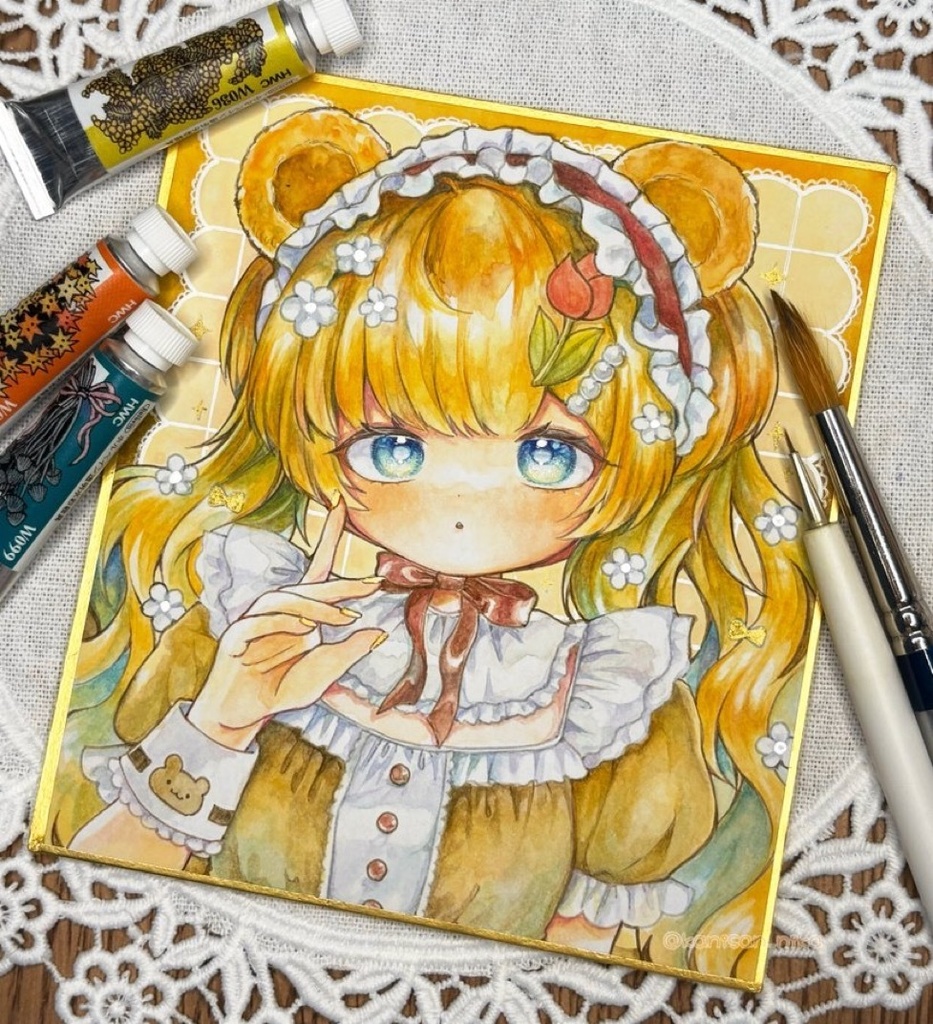 【水彩】森のくまちゃん🧸🌷