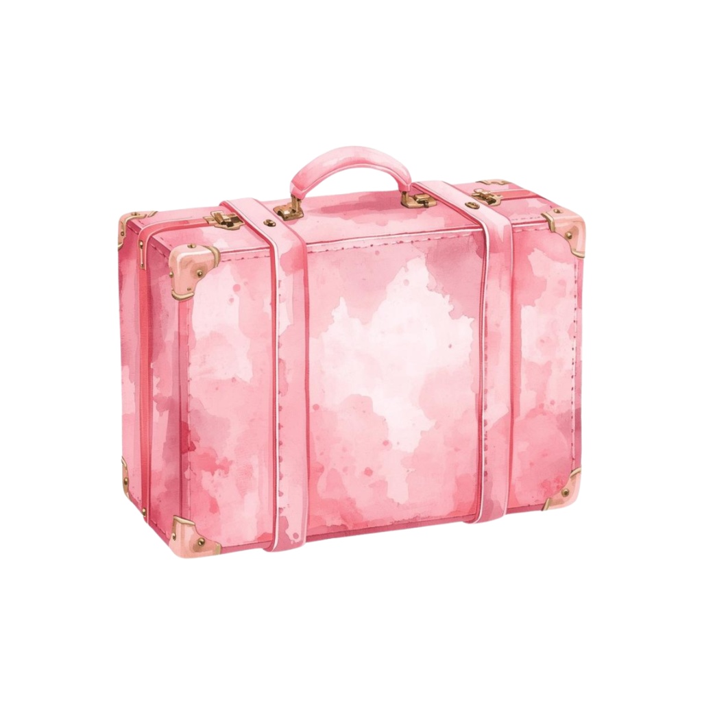 【ピンク旅行シリーズ】水彩アンティーク風クリップアート10点セット|PNG背景透過