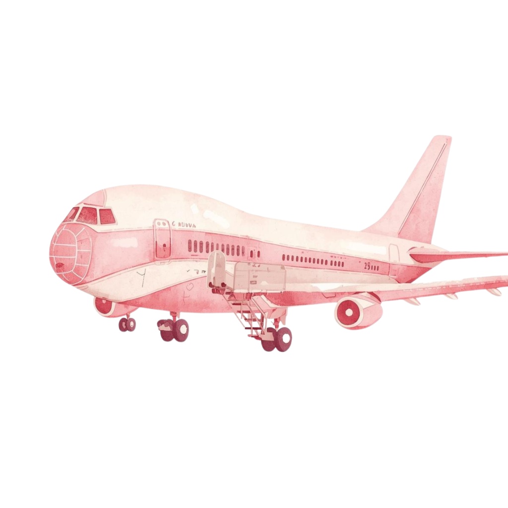 【ピンク旅行シリーズ】水彩アンティーク風クリップアート10点セット|PNG背景透過