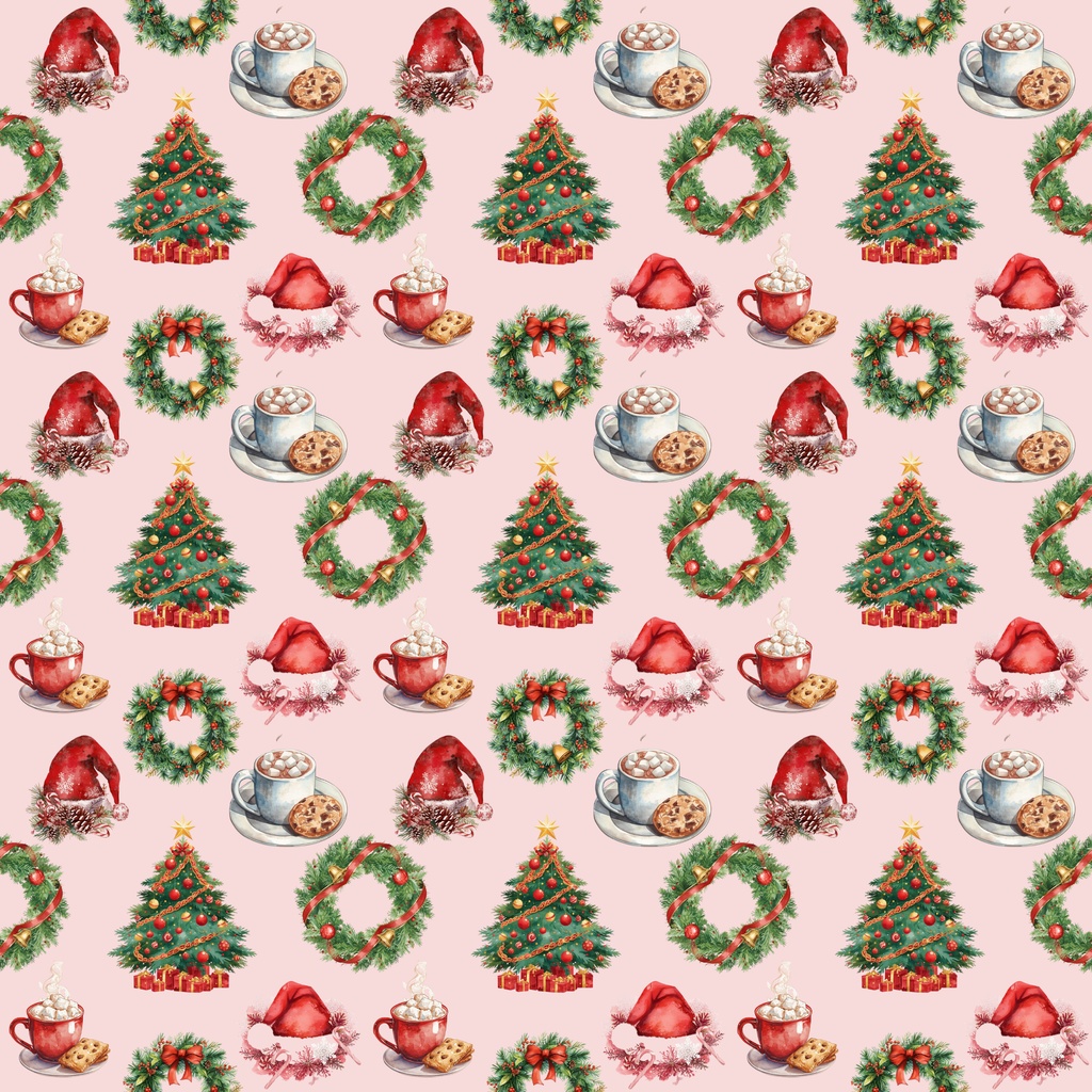 ピンク系クリスマスのデジタルペーパー