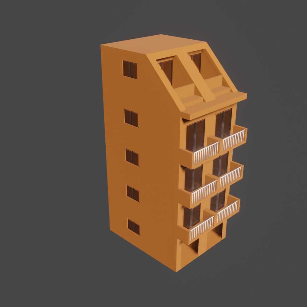 斜め切りのマンション　3Dモデルデータ