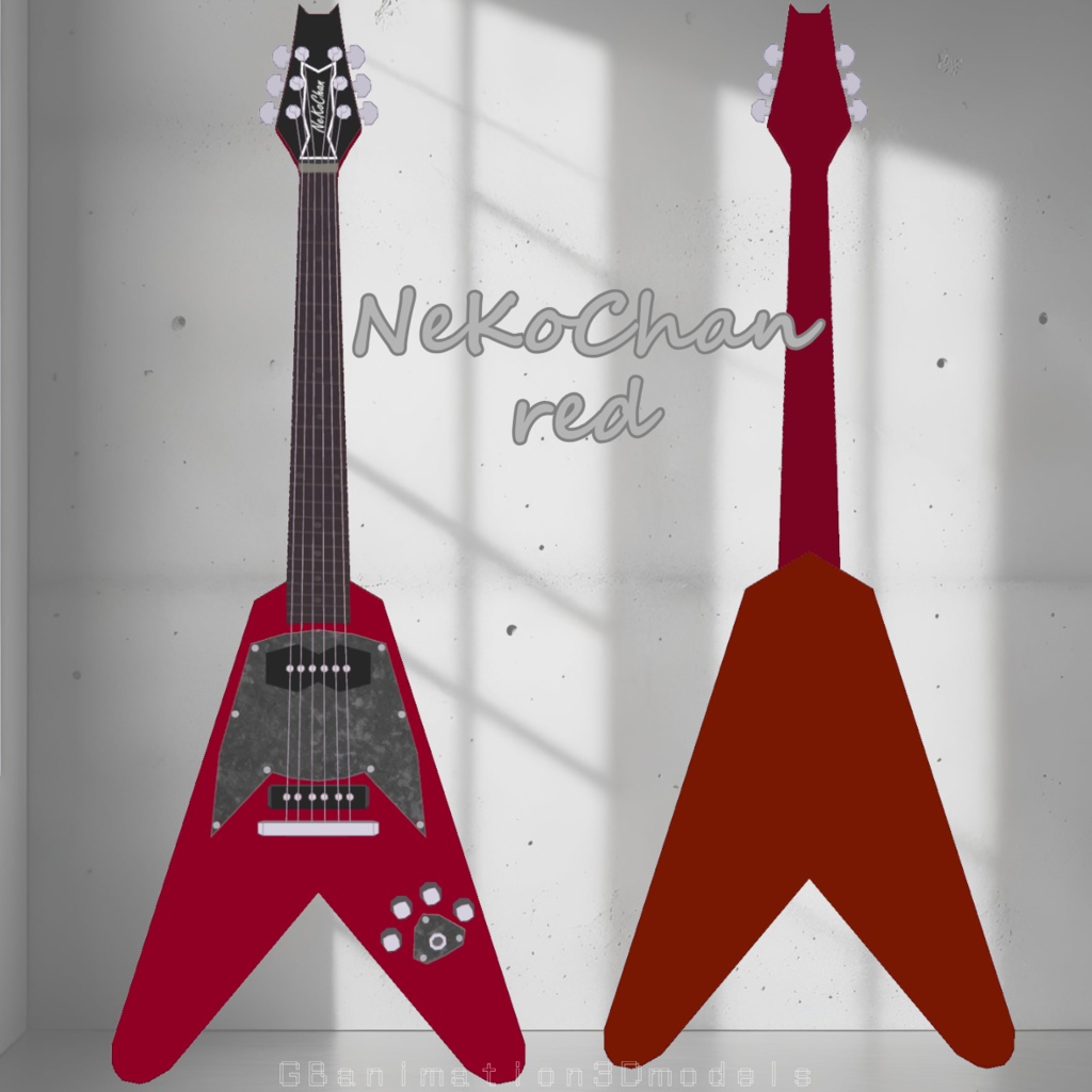 【Electric Guitar 3D model】V Guitar NeKoChan【fbx有り】【VRChat想定】