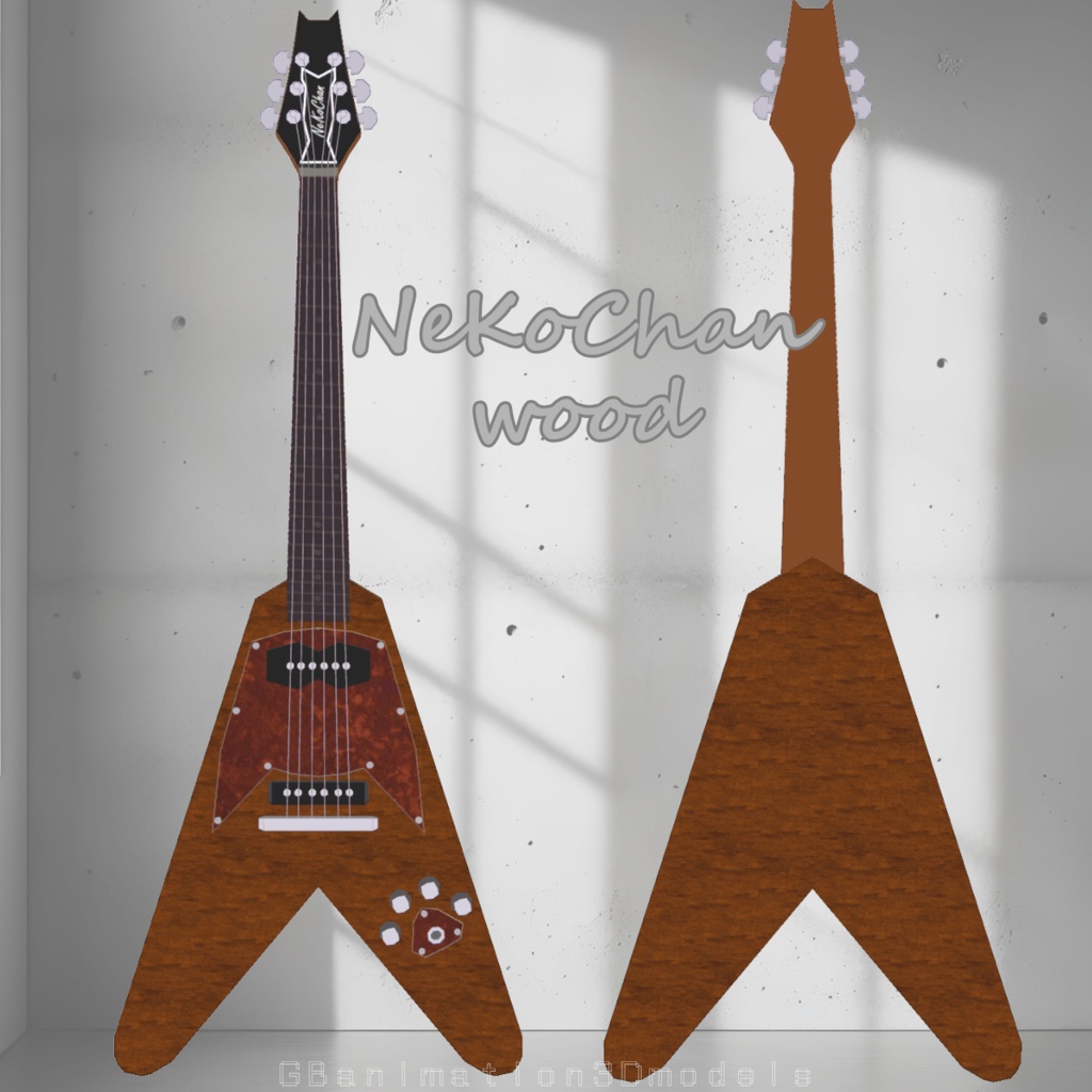 【Electric Guitar 3D model】V Guitar NeKoChan【fbx有り】【VRChat想定】