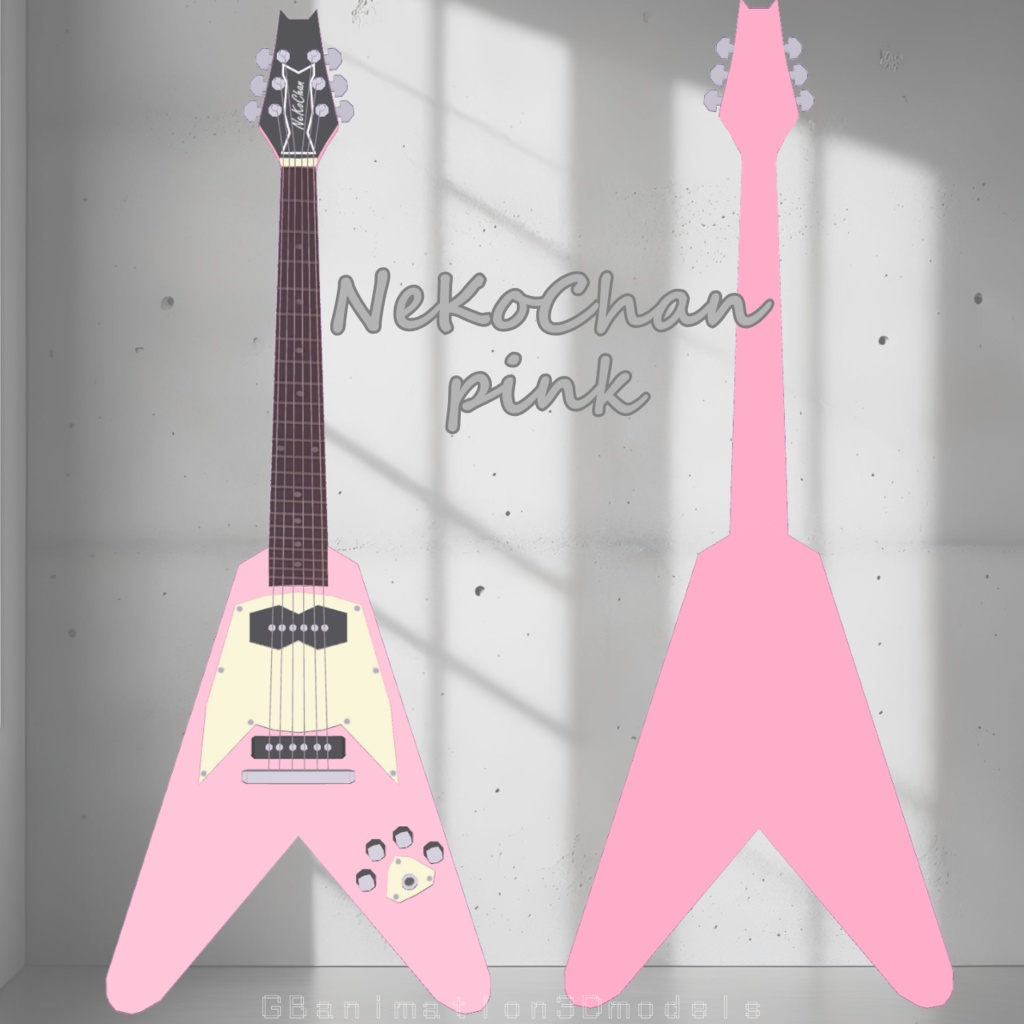 【Electric Guitar 3D model】V Guitar NeKoChan【fbx有り】【VRChat想定】